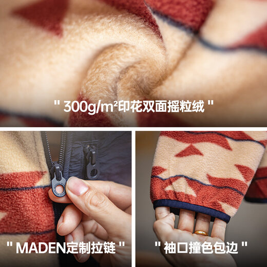 Madden workwear American Navajo polar fleece sweatshirt fleece soft waxy zipper cardigan double-sided stand-up collar jacket men's spring top Indian men's fleece sweatshirt/winter inner wear/high street/hoodless/red sweatshirt 2XL
