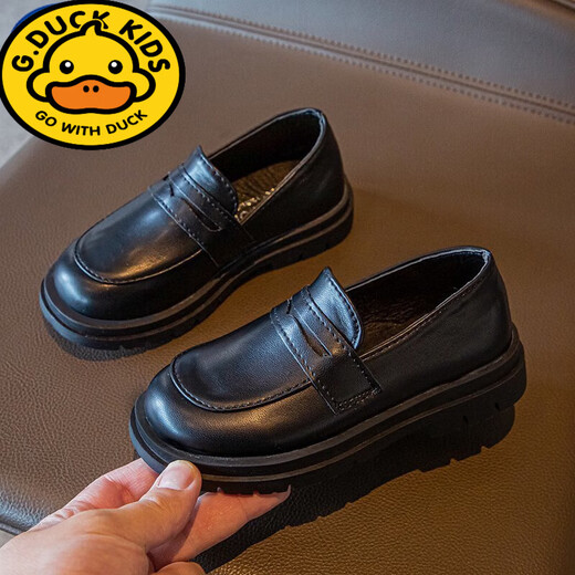 G.duck boys' small leather shoes, spring and autumn children's black single shoes, middle and large children's British style fashionable soft sole beanie student performance shoes black yy C200 26 shoe inner length 15.8cm