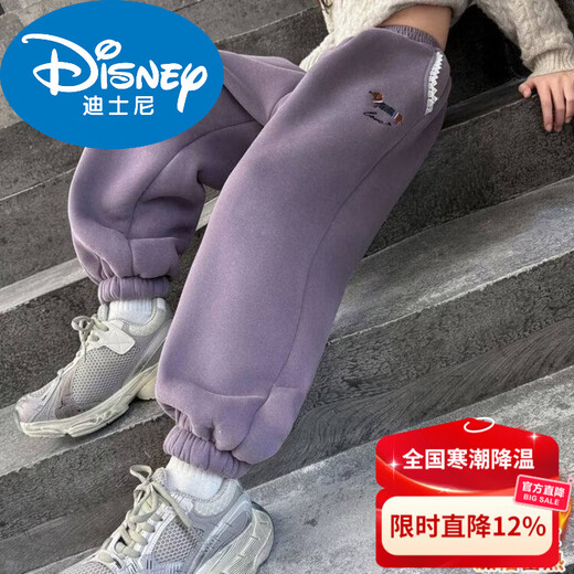 Disney Girls' Velvet Pants Winter New Children's Autumn and Winter Style Thickened Casual Sports Pants Big Children's Lamb Velvet Sweatpants Cotton Jacket Gray 120