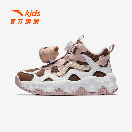ANTA Children's Synthetic Leather Shoes for Girls and Big Kids 2025 Autumn and Winter New Brownie Velvet Warm Sports Shoes for Snow Chestnut Brown/Sea Pink/Ivory White-2 38