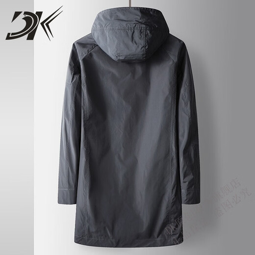 DK high-end men's windbreaker men's mid-length spring and autumn business casual hooded zipper top handsome loose jacket trendy gray M 170