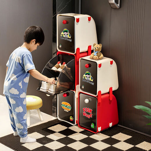 Fantasy Shoe Rack Shoe Storage Storage Shoe Box Layered Children's Shoe Storage Box Cream White + Cinnabar Red + Cream White + Children's Shoe Box Pattern Style