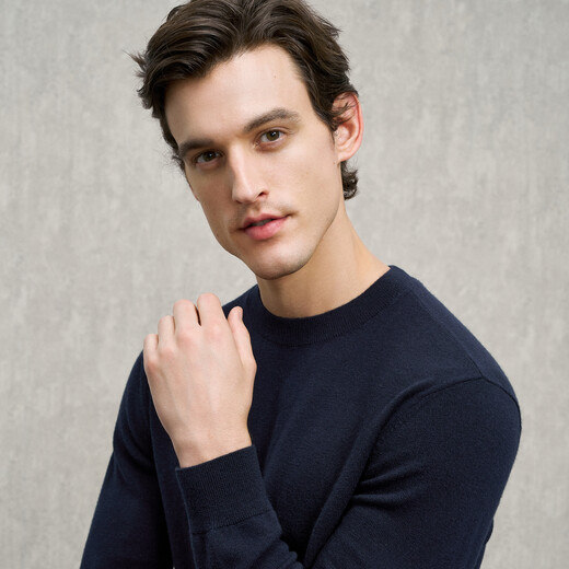 EMZ Ordos 100% pure wool sweater men's sweater knitted sweater bottoming shirt T-shirt 7A antibacterial warm business casual