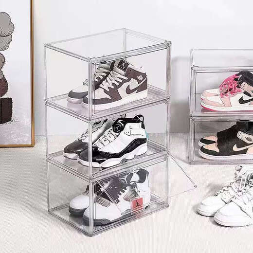 Yusenyi acrylic transparent shoe box sneaker storage display box magnetic drawer-type plastic folding shoe cabinet shoe wall horizontal fully transparent side opening magnetic shoe box 14 34x26x19cm