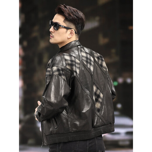 Xiaohongshu’s popular ZIXI vintage leather jacket for men with genuine leather goatskin spliced woolen lapels, removable thickened liner, black single lining M 16545-55kg