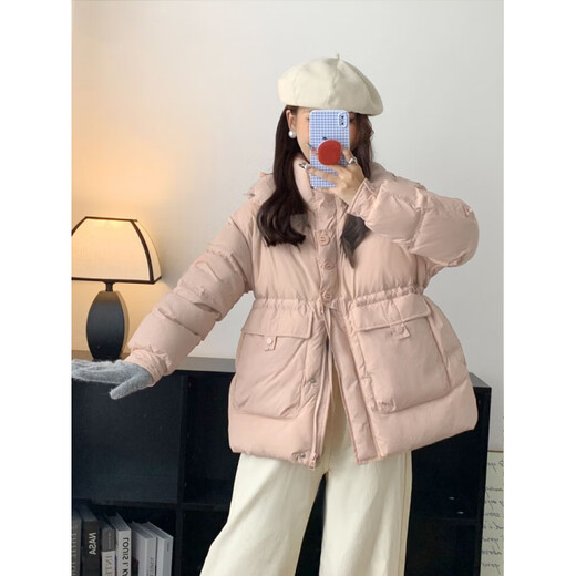 Playboy (PLAYBOY) 2026 Winter New White Duck Down Short Bread Jacket Women Korean Style Loose Thickened Waist Hooded Down Jacket Official Flagship Milky White S Suitable for 80-125 Jin Jin equals 0.5 kg