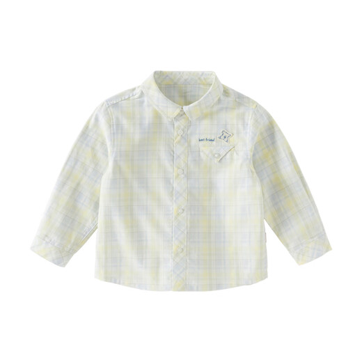 DAVE&BELLA boys plaid shirt 2026 spring new baby boy shirt children's long-sleeved bottoming shirt children's top blue and yellow plaid ready stock 120 cm (recommended height 110-120cm)