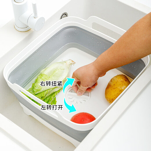 Yusenyi retractable vegetable basket household rotating drainage storage basin kitchen folding vegetable basin for washing fruits and vegetables gray white