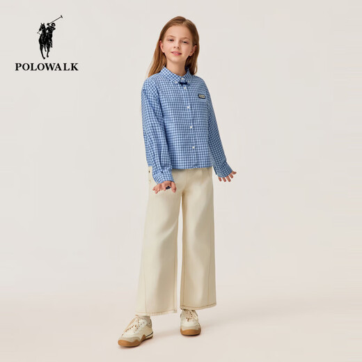 POLOWALK children's clothing girls' long-sleeved shirt 2026 new girls' long-sleeved shirt blue 130 cm