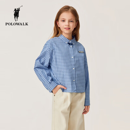 POLOWALK children's clothing girls' long-sleeved shirt 2026 new girls' long-sleeved shirt blue 130 cm