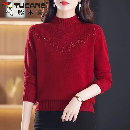 Woodpecker (TUCANO) Half Turtleneck Sweater Women's Thickened 2026 New Autumn and Winter Mom Middle-aged and Elderly Knitted Sweater Large | Size Small Purple S