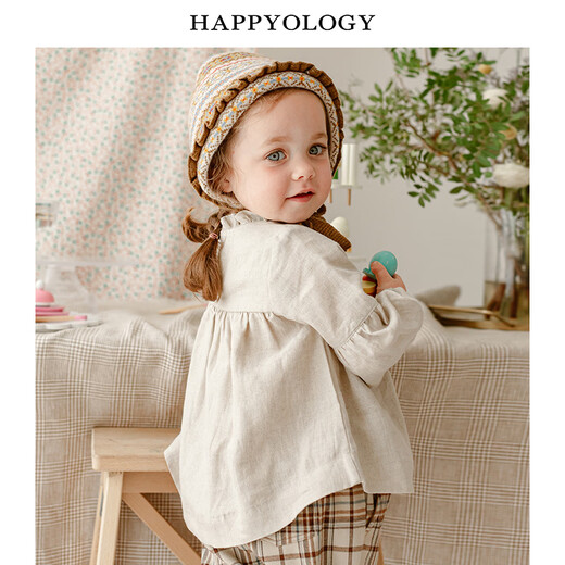 Happyology British girls' shirt long-sleeved linen children's clothing baby autumn top children's shirt