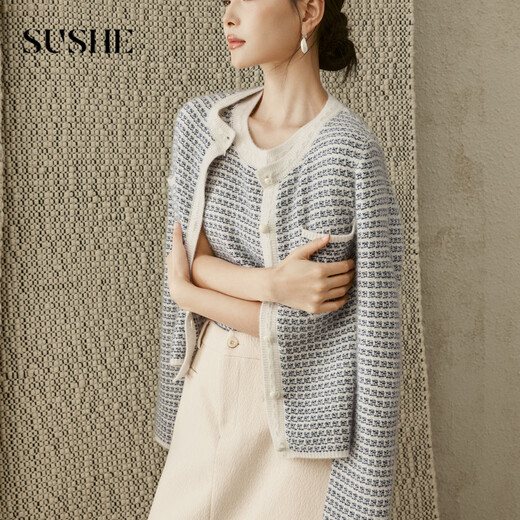 SUSHE French style braided plaid wool round neck cardigan jacket/knitted vest set Yunshage-vest suspender M