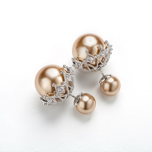 Qlady women's double-sided earrings 925 silver pearl earrings for female students, Korean style temperament, Korean personality, simple and sweet earrings, female fashion internet celebrities, the same decorative earrings, crown style - champagne gold