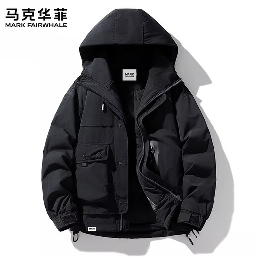 MARK FAIRWHALE Hong Kong style retro casual down jacket men's 2026 spring new warm and comfortable thickened anti-cold tide brand top black 85% white duck down M recommended 105-120 Jin Jin equals 0.5 kg