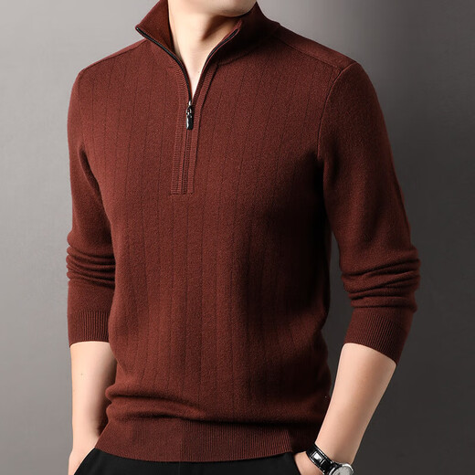 Year of the Horse zodiac year red 100% pure wool sweater men's turtleneck sweater New Year middle-aged sweater warm and thick style dark red XL 180/115