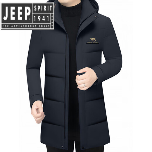 JEEP SPIRIT Jeep Spirit Down Jacket for middle-aged men, fashionable and casual, mid-length, thickened milk silk five-proof jacket, navy blue 3XL 190 (165-180Jin Jin equals 0.5kg)