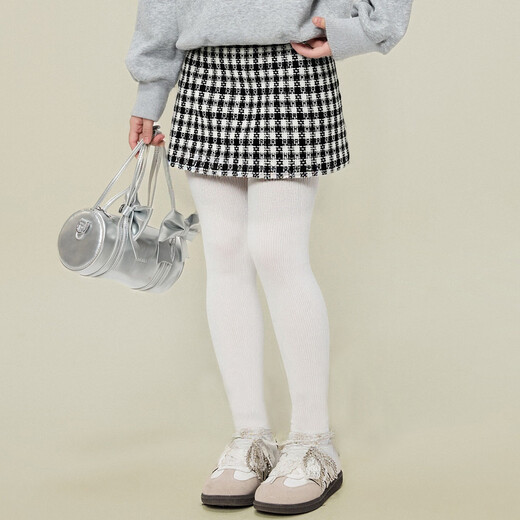 Princess Yuanyuan Girls' Retro Plaid Skirt Autumn and Winter New Children's Velvet Versatile Skirt Medium and Large Children's Fashionable A-Line Skirt Black 110