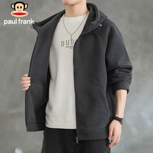 Paul Frank Polar Fleece Jacket Men's Winter Thick Warm Hooded Jacket Men's Trendy Top Men's Dark Gray XL
