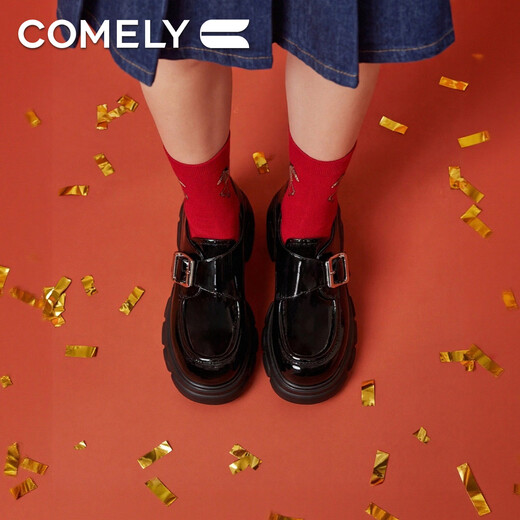 COMELY thick-soled British loafers for women 26 years new spring and autumn new Velcro heightening college style fashion versatile women's shoes sweet cool black 37