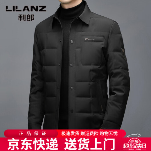 利郎（LILANZ）2026冬季新款男士羽绒服防风保暖翻领外套中青年装冬装休闲上衣潮 黑色 M