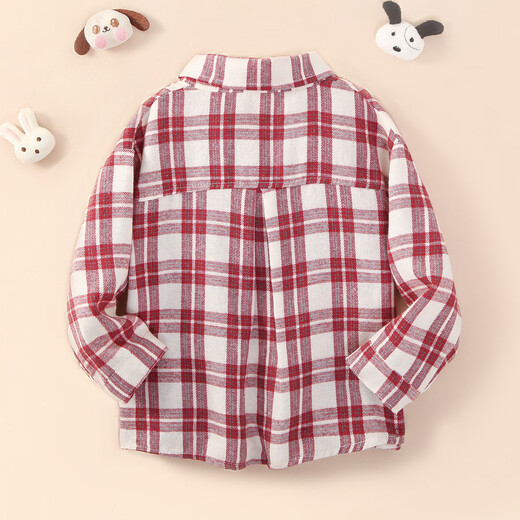 October Mommy (octmami) 2-piece children's shirt long-sleeved white T-shirt boys and girls infant children's clothing plaid jacket burgundy 110