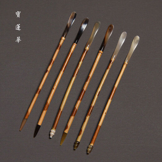 Baohui Huapin Red Xiangfei Bamboo Inlaid Flower Horn Tea Dial Old Material Red Xiangfei Tea Spoon Bamboo Tea Steak Tea Ceremony Parts Six Gentlemen No. 60
