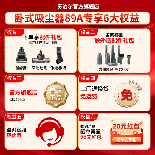 苏泊尔（SUPOR）吸尘器卧式家用手持大吸力地毯沙发清洁开荒保洁大功率有线吸尘除螨多功能强力宠物除尘机一键收线 EVCC-89A
