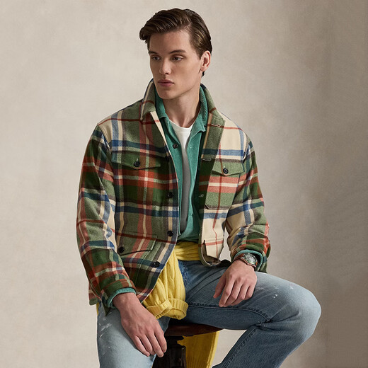 Polo Ralph Lauren men's 26 new long-sleeved shirt retro American warm and comfortable daily versatile casual jacket cream olive green S