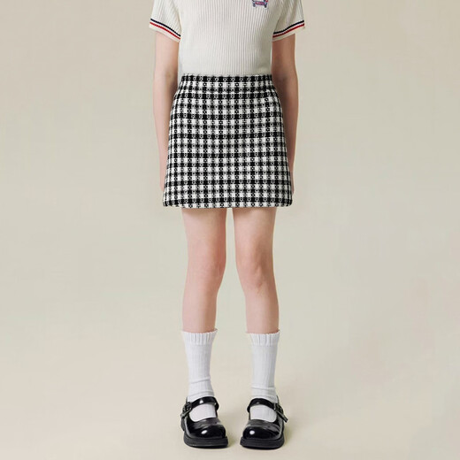 Princess Yuanyuan Girls' Retro Plaid Skirt Autumn and Winter New Children's Velvet Versatile Skirt Medium and Large Children's Fashionable A-Line Skirt Black 110