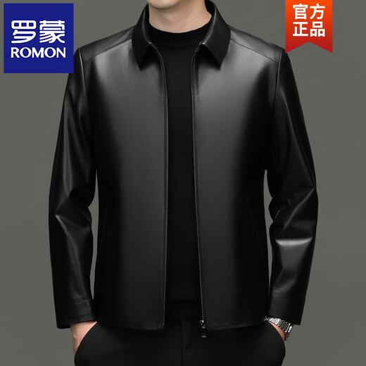 ROMON Leather Men's 2025 Spring and Autumn New Jacket Middle-aged Dad Lapel Haining Sheepskin Business Jacket Black L