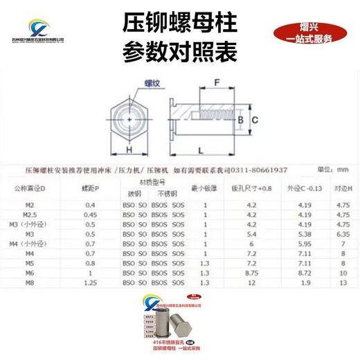 Sailotou blind hole pressure riveting nut column 410 stainless steel pressure riveting stud BSO4M2M6 sheet metal universal hexagonal stud 416 stainless iron BSO4-M2-1000 openings 4 points 2