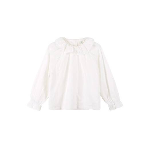 Xiaoyinman children's clothing girls pure cotton shirt lace round neck 26 spring new style sweet casual top for small and medium-sized children and girls off-white 105