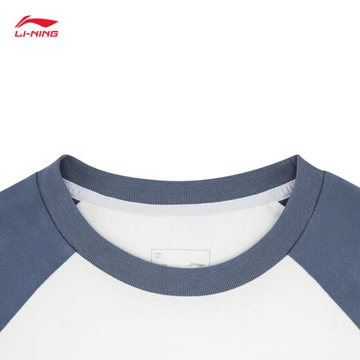Li Ning Spring Boys' Tops 2026 New Youth Trend Raglan Long Sleeve Children's Round Neck Pullover Children's Clothing White/Gray Indigo/Gray Indigo 165 cm