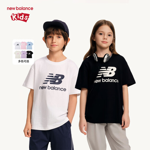 NEW BALANCE cool children's clothing for boys and girls 26 summer simple printed T-shirt ND7EG62013 blue 150