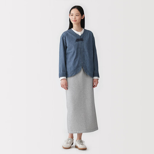 MUJI Women's Kapok Mixed Lightweight Denim Button-Down Shirt Women's Jacket Women's Spring 26 New Arrival BC2R8A6S Blue S (155/80A)