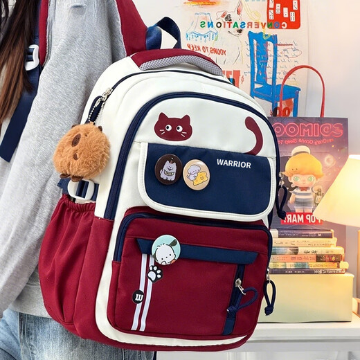 Warrior schoolbag for primary school girls in grades three to six, junior high school students with good looks, large capacity, lightweight backpack, student backpack, dark blue