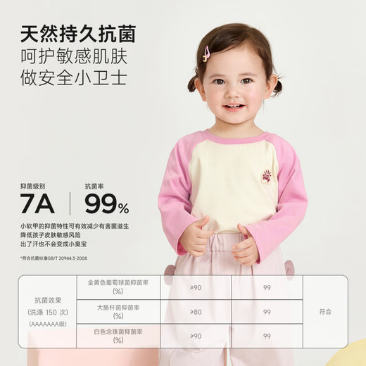 Nido Bear spring new children's pure cotton long-sleeved contrasting color T-shirt for boys and girls 7A antibacterial sapphire blue 80 cm