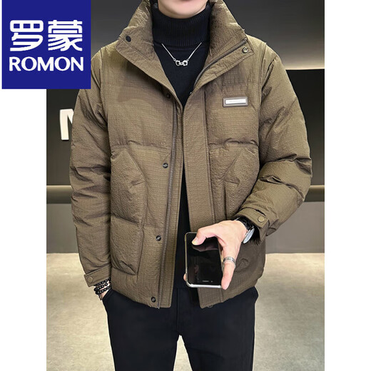 ROMON холодостойкий пуховик для мужчин зимой утолщенный 2025 новый стиль новая ткань легкая и короткая куртка с воротником-стойкой кофейного цвета M