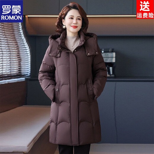 ROMON Mom's medium-length down jacket white duck down thickened warm loose belly-covering winter fashionable cold-proof jacket for middle-aged and elderly people black loose and warm 3XL recommended 125-140 Jin Jin is equal to 0.5 kg