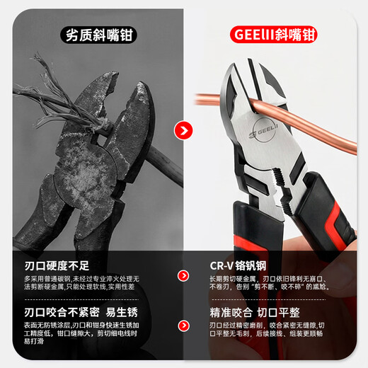 GeeLii diagonal nose pliers, labor-saving water mouth pliers, electronic shearing diagonal nose pliers, offset pliers, 6 inches 65010