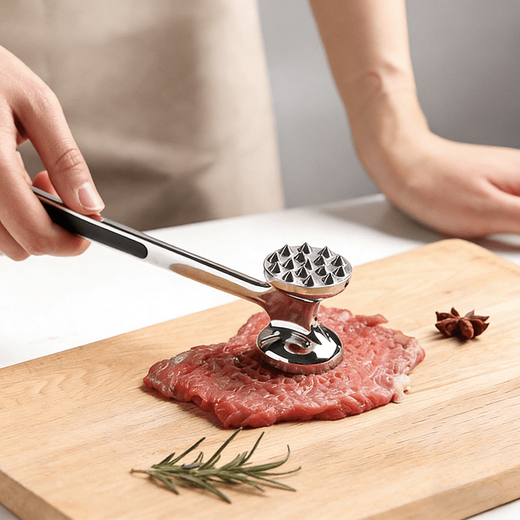 Woxuan stainless steel meat pine meat hammer, steak special hammer, household tender meat tendon breaker, large row hammer, one-piece double-sided meat hammer, 304 stainless steel