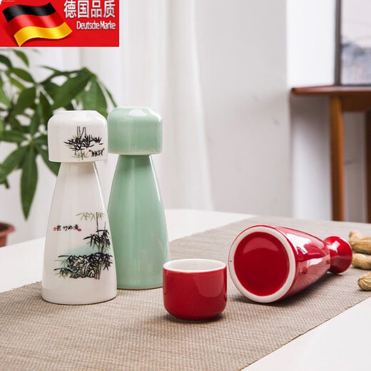 Tuojin ceramic small wine pot household wine warmer set 2 liang white (6 pots 6 cups) + four-layer wine rack_(the flower surface can be noted)