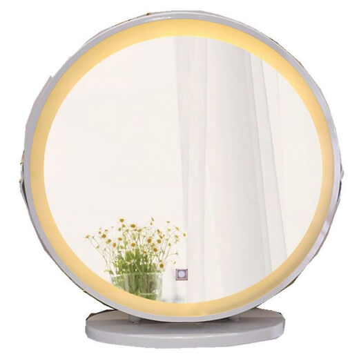 Nordic round LED dressing mirror smart light-emitting three-color adjustable dressing table desktop makeup mirror supplementary light beauty mirror 45 cm gold rotatable smart mirror