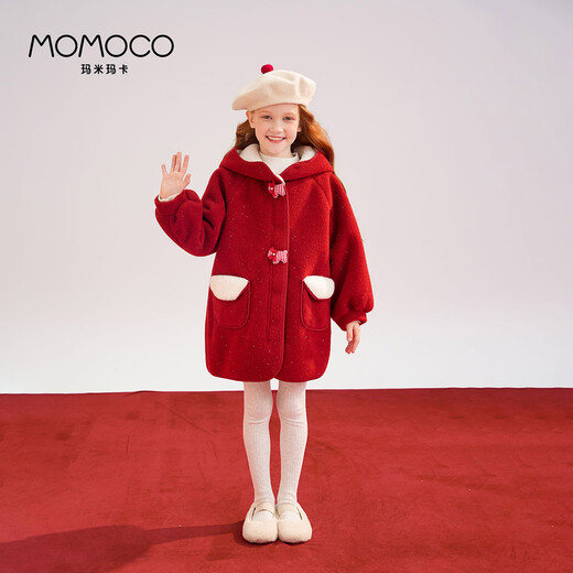Mamie Maka (MOMOCO) children's clothing girls New Year's wear jacket 2025 winter style sweet fashionable coat for middle and large children red 120