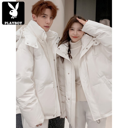 Короткий пуховик для пар Playboy (PLAYBOY) для мужчин и женщин, 2025 г. Зимняя утолщенная и теплая молодежная маленькая куртка-хлеб 90 Anxin Velvet Black (одинаковый стиль для мужчин и женщин) XS (рекомендуемый вес 80-105 Jin Jin равен примерно 0,5 кг)