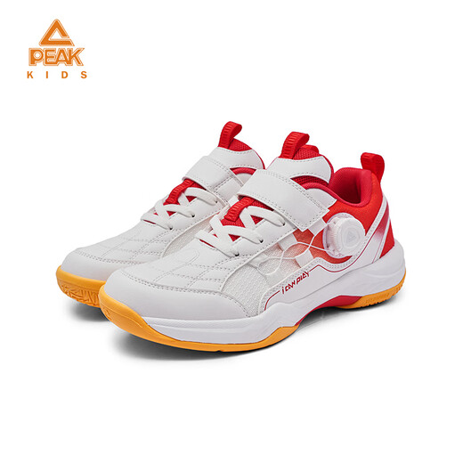 Peak children's basketball shoes, campus sports shoes, breathable mesh splicing practical training shoes, wear-resistant knob buckle youth shoes, red and white 33, inner length 22cm
