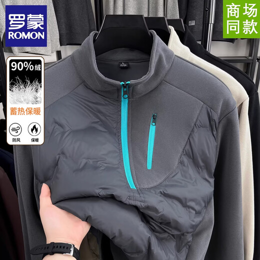 ROMON Dünne Daunenjacke Herren Halbschildkrötenkragen Winter 2025 Neue Daunen-Innensport-Pulloverjacke mit halbem Reißverschluss Schwarz L Empfohlen 130-150 Jin Jin entspricht 0,5 kg