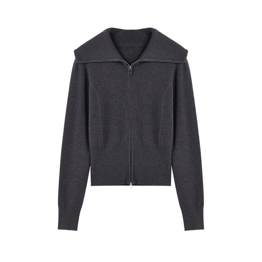 Qiushui Yiren simple lapel top 2025 winter new women's fashion two-way zipper design knitted cardigan