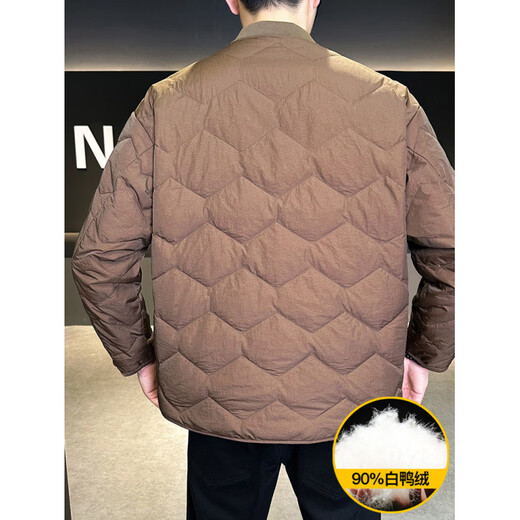 KBXNG Jinba, новый зимний тонкий пуховик, мужской модный и красивый топ с бейсбольным воротником, легкая теплая молодежная куртка коричневого цвета M